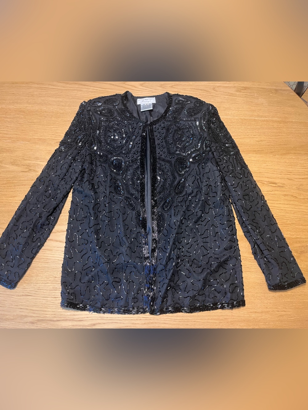 Papell Boutique 100% Silk Black Beaded Evening Jacket Vintage